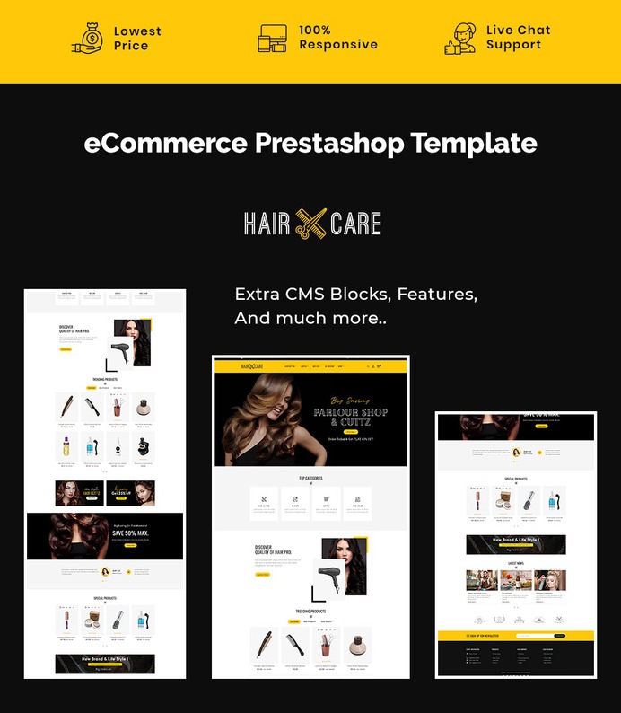 #Hair #Care & #Beauty #salon - #Prestashop #Responsive #Theme | #TemplateTrip #eCommerce #Website #Design #Template