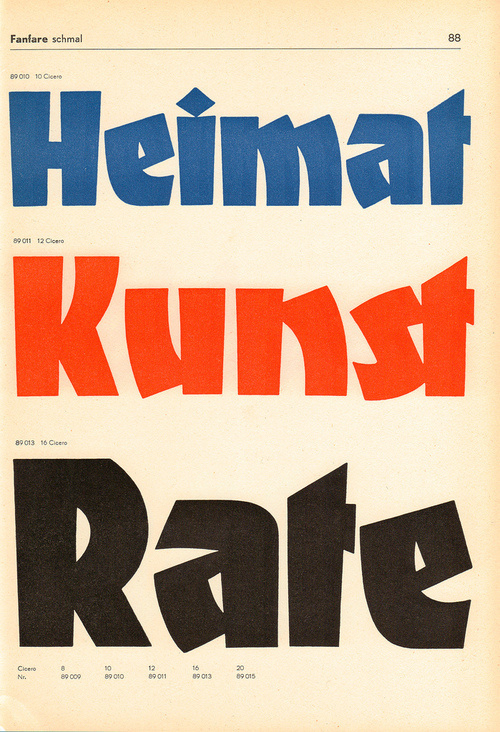 A Berthold classic designed by Louis Oppenheim in 1927. This page from a c. 1960 catalogue shows the poster versions produced from a hard pl #beer #lettering #display #type #german