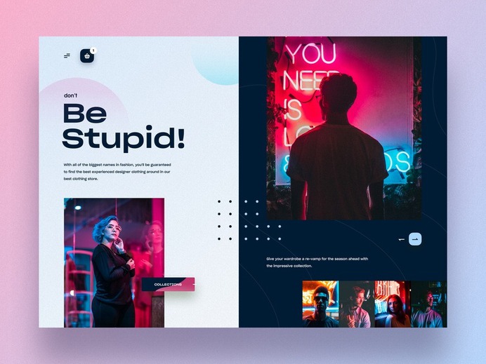 Fashion Web UI typography theme product landing page product design online shopping marketing agency marketing industrial store shop landing page homepage header fashion ecommerce hiwow colourful design clothing store cart 2019 trends