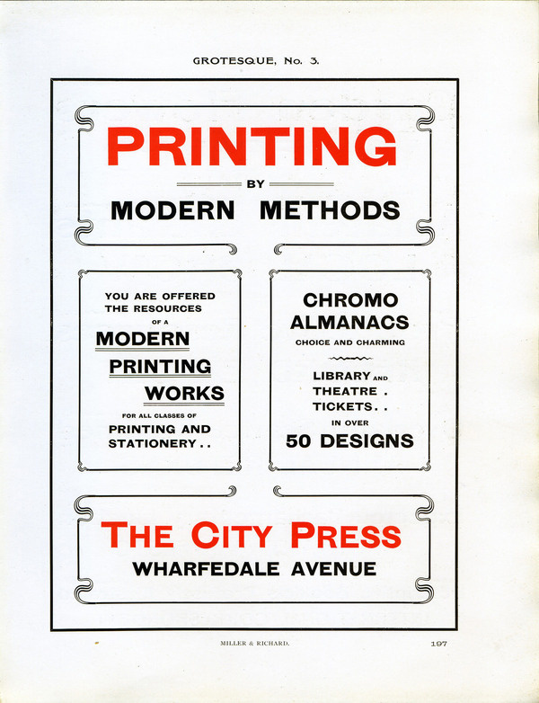 Miller and Richard's Grotesque No. 3 is shown in this vintage font specimen. #type #specimen #typography