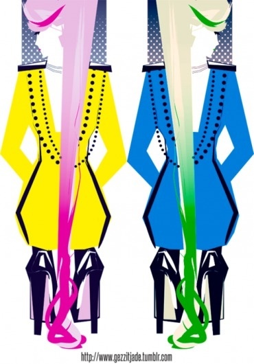 http://gezzitjade.tumblr.com/post/21121195910/hooray-i-drew-something-for-the-first-time-in-days #pink #yellow #hair #illustration #art #fashion #blue