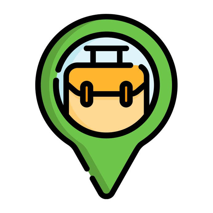 See more icon inspiration related to pin, marker, maps and location, map pointer, map point, map location, placeholder, navigation, briefcase, point, office, interface, suitcase, signs and location on Flaticon.