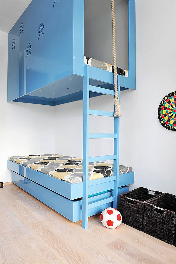 sleek + modern blue bunk beds in a kid's room #interior #design #decor #deco #decoration