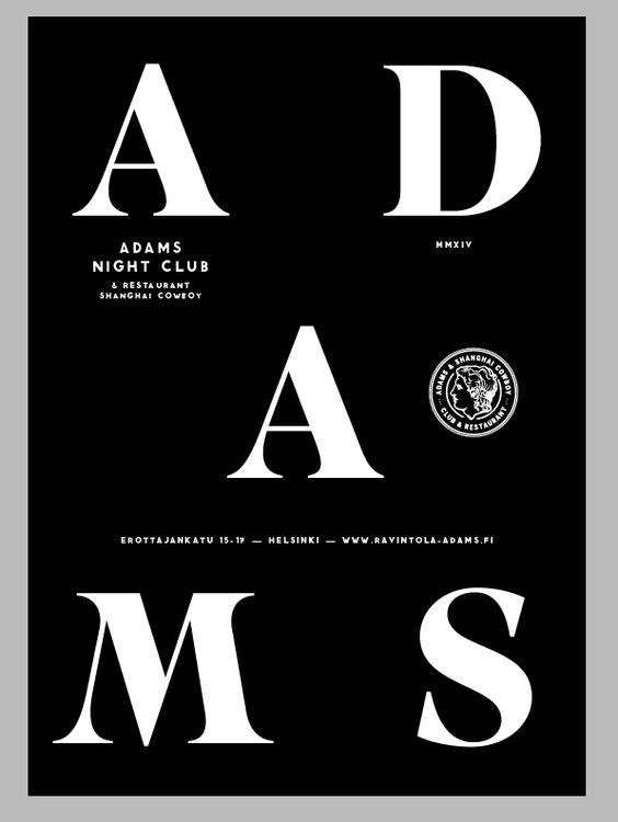ADAMS Club & Restaurant graphics. Design: Tony Eräpuro #identity #poster #music #promotion #graphicdesign #club