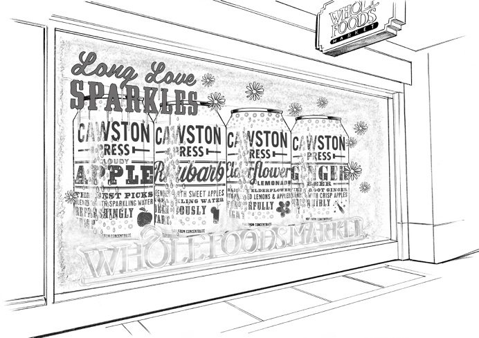 Cawston Press Wholefoods Window Display by Hatched London. #windowdisplay #design #creative #scamp