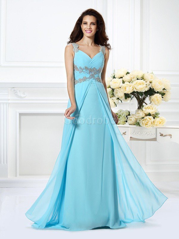 Robe de soirée longue de col en v avec zip avec sans manches ligne a