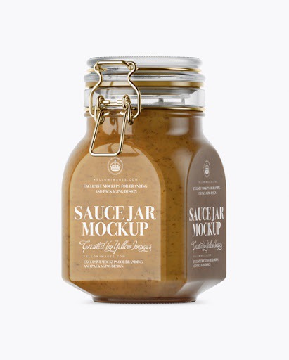 900ml Mustard Sauce Glass Jar w/ Clamp Lid Mockup - Half ...