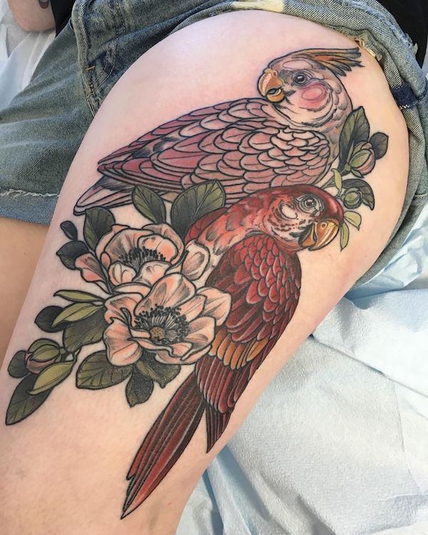 tattoo on parrots in Disney's Enchanted Tiki Room