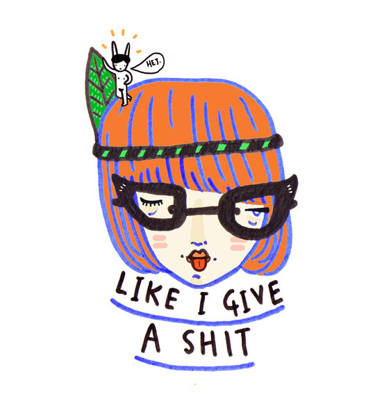 like i give a shit there's a naked rabbit on my head Art Print #illustration