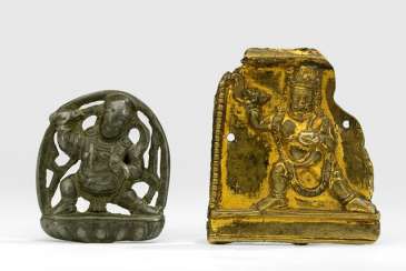 Gold-plated plaque with a wrathful deity and a plaque with Vajrapani