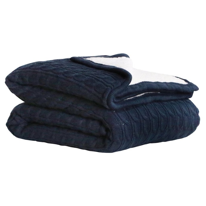 Cable Sherpa Knit Throw Navy 125cm x 150cm