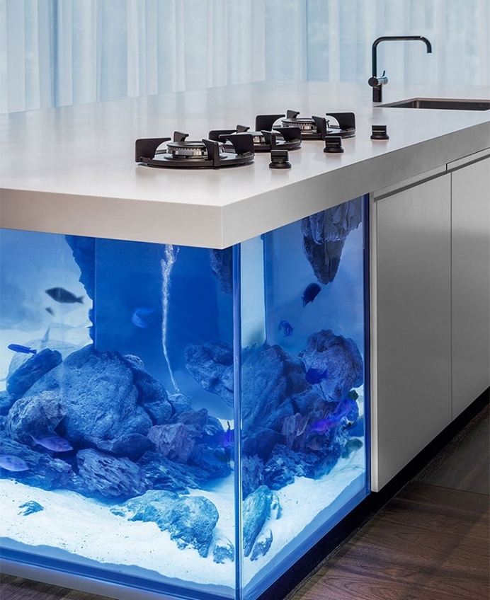 Ocean Kitchen with beautiful large aquarium for a base
