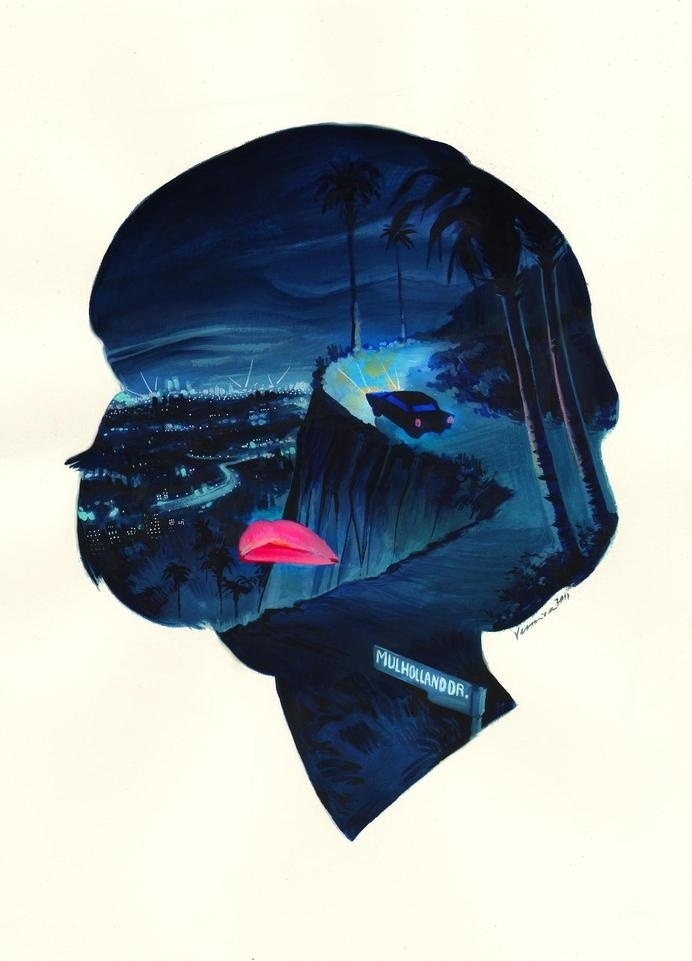 Art by Veronica Fish #woman #city #design #head #lips #noir #illustration #drive #art #dark