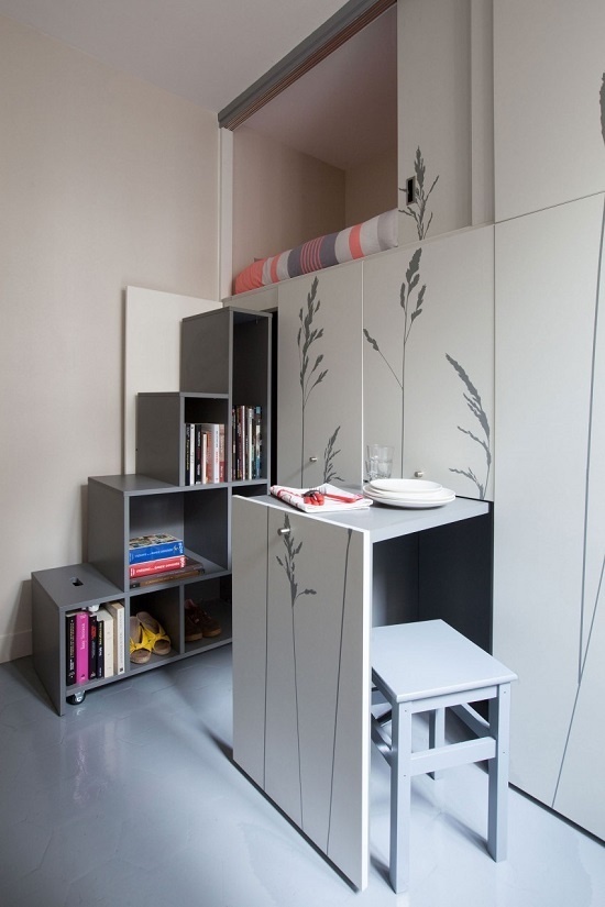 Tiny 86 Square Foot Apartment in Paris #interior #house #design #space #architecture #room