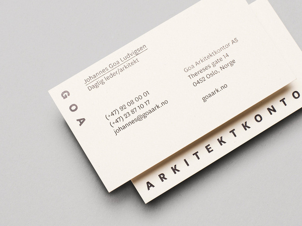 Logo and business card with black foil detail designed by Heydays for Oslo based architecture studio Goa Arkitektkontor #logo #branding
