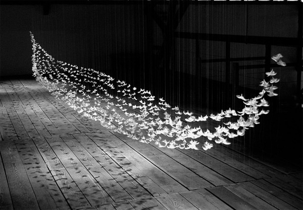 Suspended Feather Installations by Isa Barbier #airplane #installation #paper