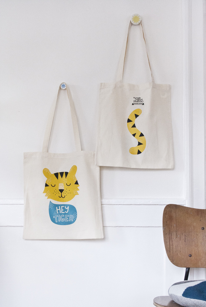 #nordic #design #graphic #illustration #danish #bright #simple #nordicliving #living #interior #kids #room #tote #bag #tiger #hey #yellow
