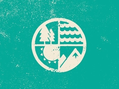 FFFFOUND! | Dribbble - Nature Lockup by Brent Couchman #sun #mountain #water #tree #elements #crest #nature #distressed #reversed #logo