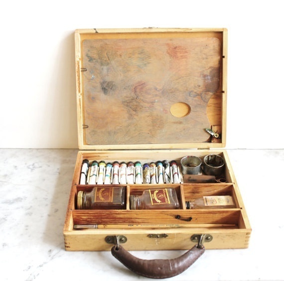 Vintage Paint Set in Wooden Box #box #wood #paint #painter #vintage #artist