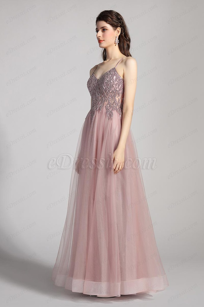 eDressit V-Cut Spaghetti Beaded Tulle long Evening Dress (00208946)