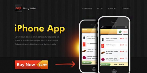 Iphone app website template Free Psd. See more inspiration related to Template, Website, Iphone, App, Psd, Templates, Website template and Horizontal on Freepik.