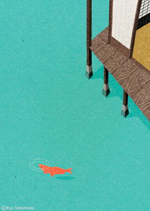 fish, water, house, illustration, ryotakemasa.com