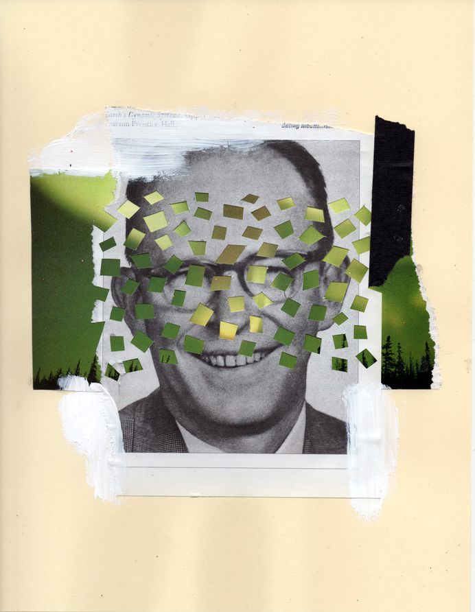 Garrett Pruter for Judith Charles Gallery Weird Science, 2011 Paper, Acrylic, Tape, Vintage Textbook