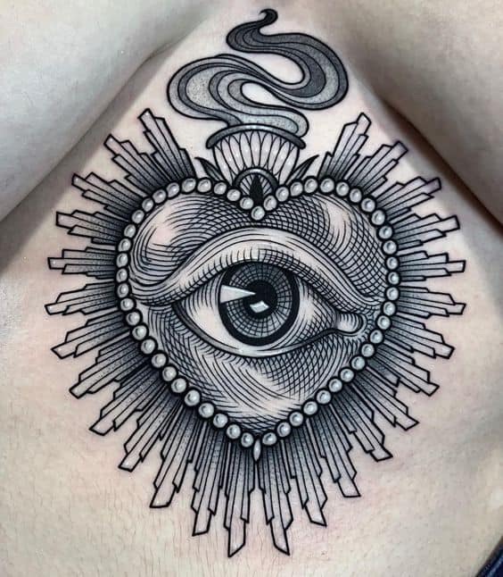 Sacred heart tattoos on sternum