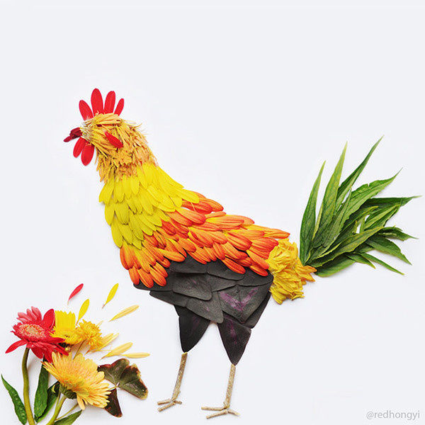 Birds Made of Flower Petals and Leaves by Red Hong Yi #sculpture #bird #illustration #art #dimensional