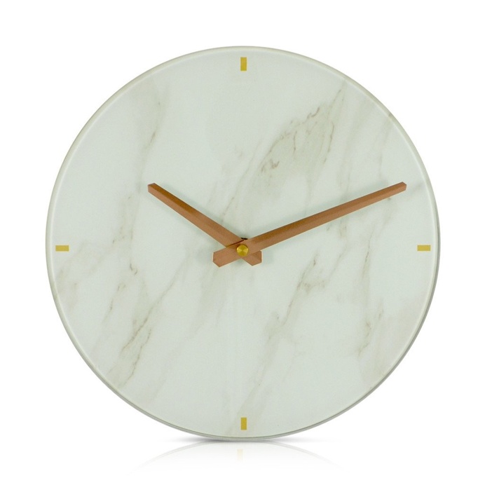 Round Marble Look White Open Face Wall Clock 25cm