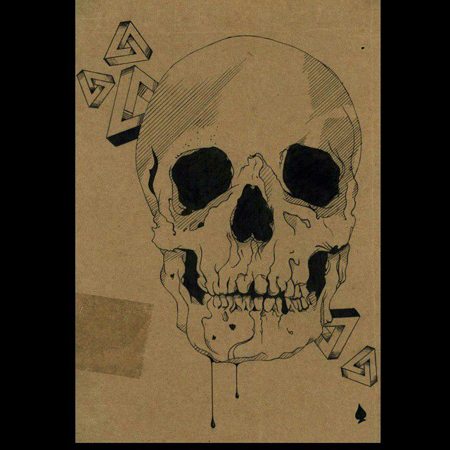 One of my first cardboard sketches #illustration #cardboard #sketches #sketch #skull #impossibletriangle #drool