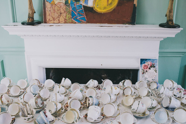 Eclectic East End Wedding Tea Party: Cassandra & Howard · Rock n Roll Bride #cups #arrangement #ceramics #turned #tea #party