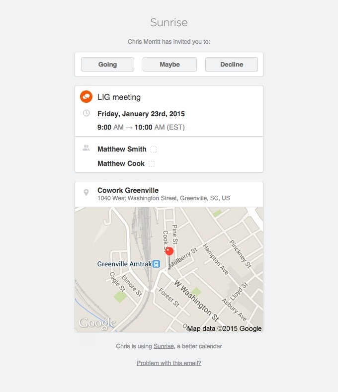 Sunrise invitation email #email #ux