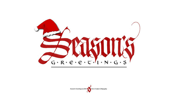 Seasons Greetings #holidays #calligraphy #happy #steve #red #santa #gothic #greetings #czajka #christmas #seasons #xmas #textura #winter