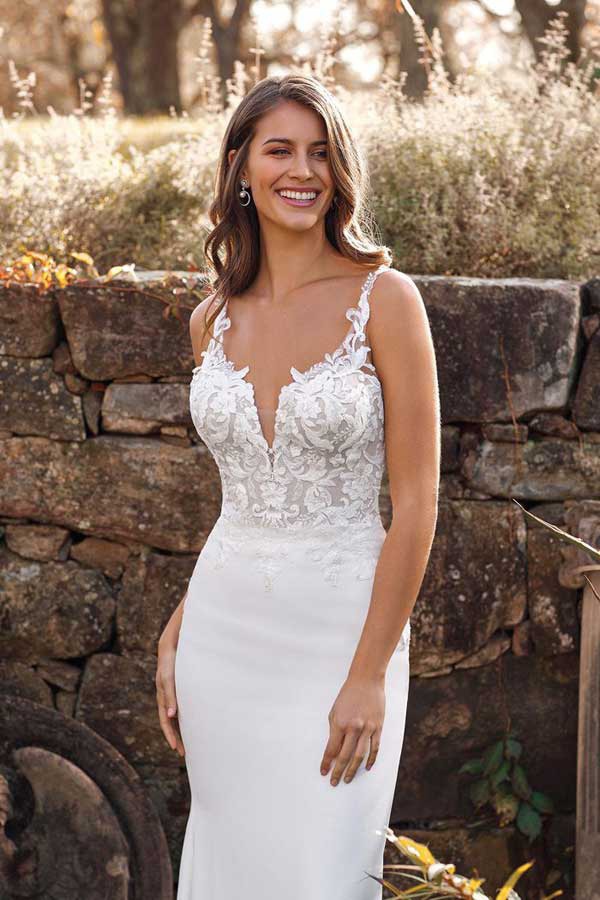 Crepe Gown with Sequined Lace, embroidery and Cathedral Train