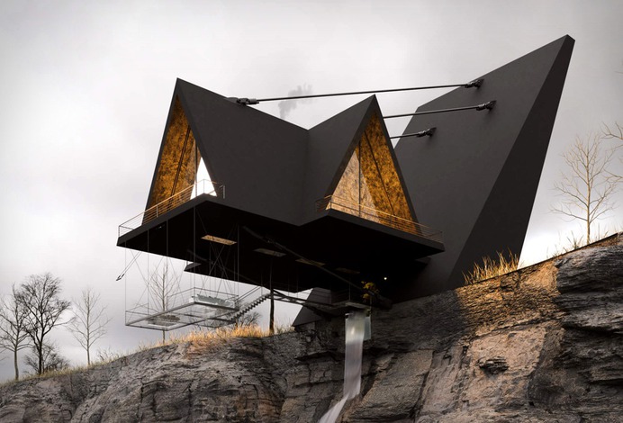 Gloomy nordic suspended house #house #architecture #shape