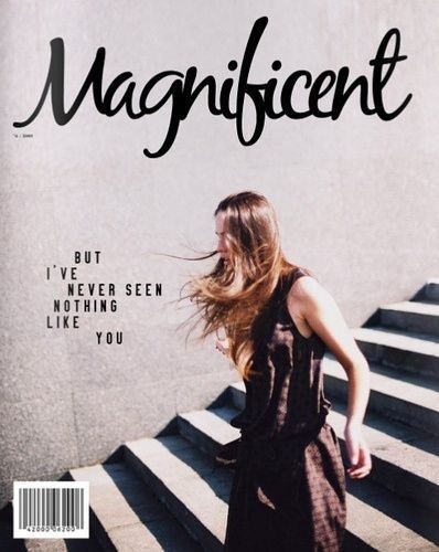 Magnificent, magazine cover #typography #cover #magazine #black and white #stairs #scrawl #magnificent #typewriter text