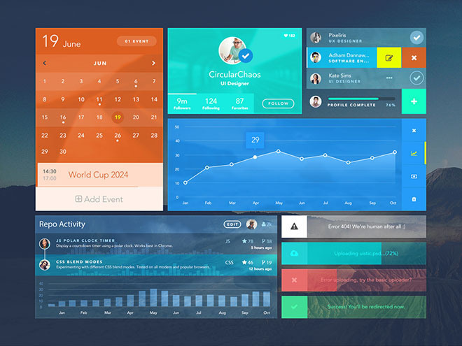 Uistic Kit : Free Colorful PSD UI Kit