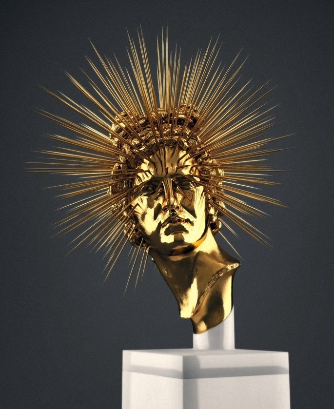 Hedi Xandt - Gold Sculpture #spikes #sculpture #design #head #bust #statue #portrait #star #gold #explode #beauty