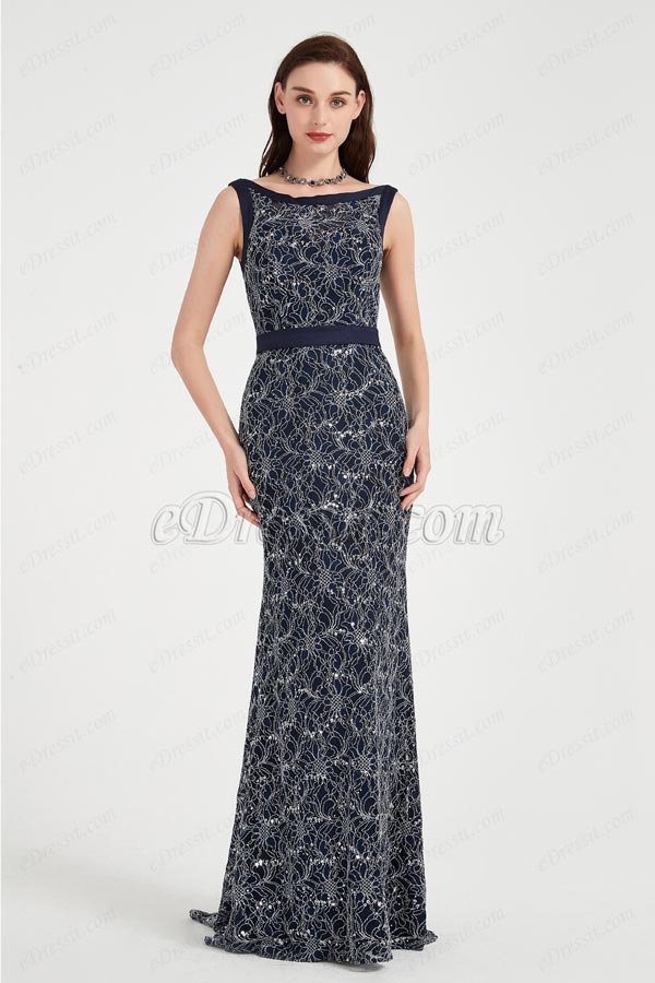 eDressit Blue Illusion Neck Lace Applique Elegant Party Evening Dress (02202405)