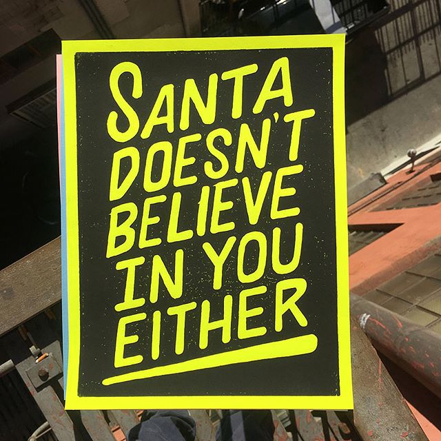 The perfect gift for a pessimist... 48hr sale (ends Thursday 11am PST).. 10” x 12.5” Lino block print (swipe for more color options) $45 plus shipping ($15 USA, $30 anywhere in the world) email/PayPal info in my bio #santaisreal 🎅 #believe