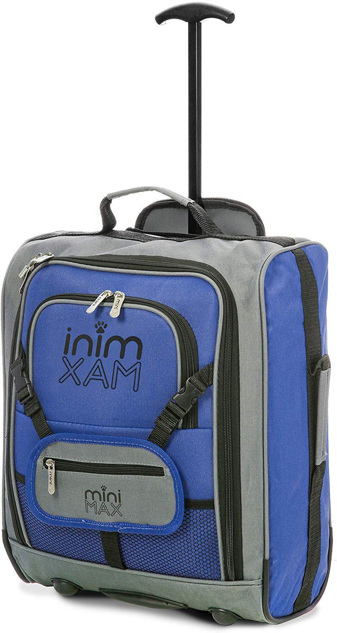 MiniMAX Childrens/Kids Cabin Luggage Carry On Trolley Suitcase with Backpack and Pouch for Your Favourite Doll/Action Figure/Bear (Blue)