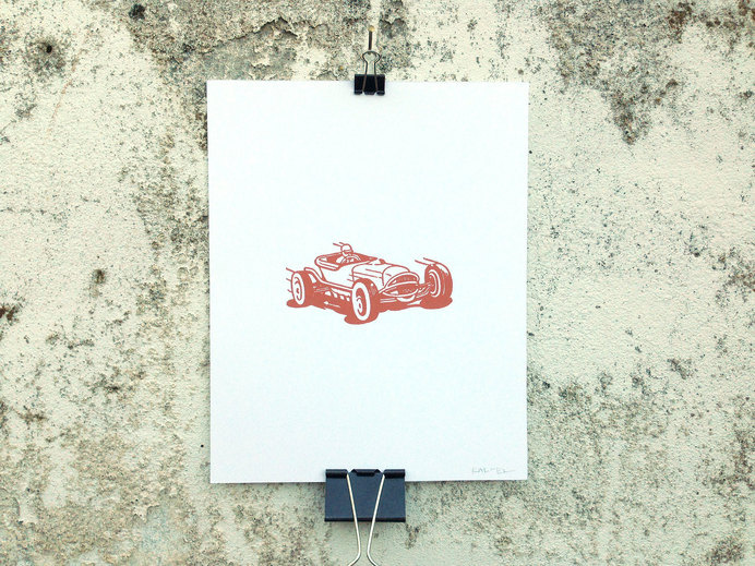 Racecar - 8 x 10 Mini Poster #automobile #kitsch #retro #illustration #vintage #etching #racecar #racing #car