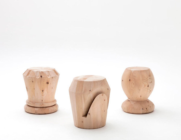 Monolithic Wood Stools Inspired by Chess Pieces Photo #chess #stools