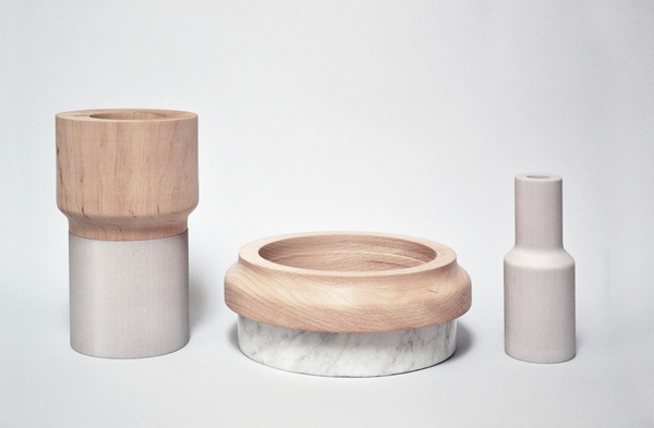 Inspired by a stacking game for kids, Varia is a modular tableware set that can be arranged as desired by the owner. All the pieces are digi #tableware #design #wood #product #marble #object #plastic
