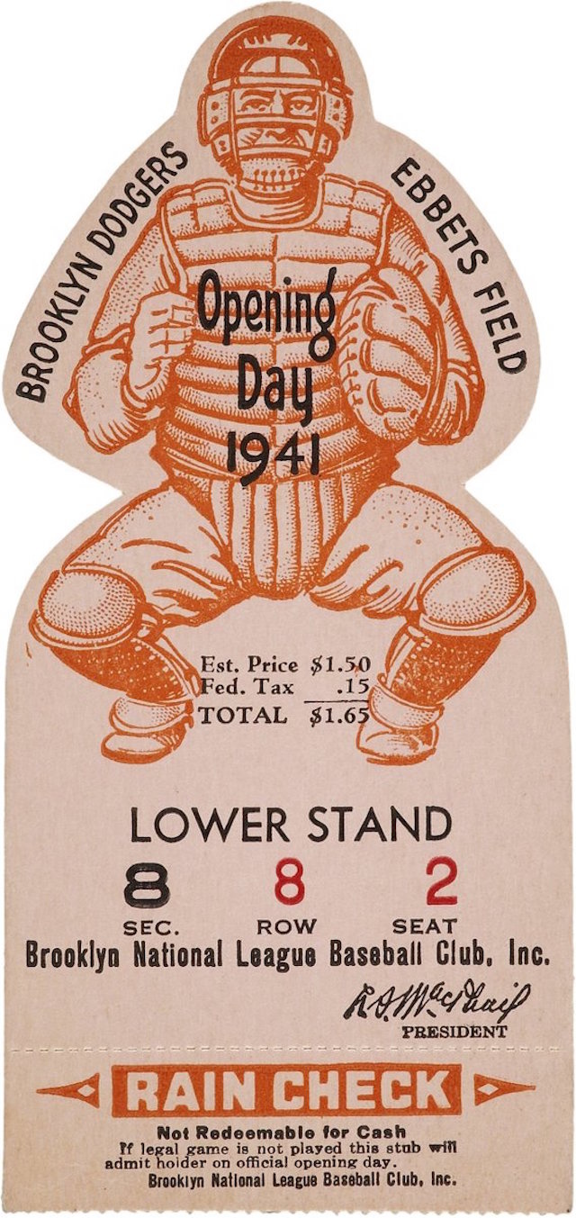 OPENING DAY 1941 DIE CUT BASEBALL TICKET