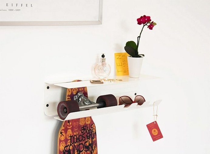 Brought to you by Zannochi & Starke, Wall Ride displays your skateboard in style while adding some much-needed organization to your home. #modern #design #home #product #furniture #industrial #style