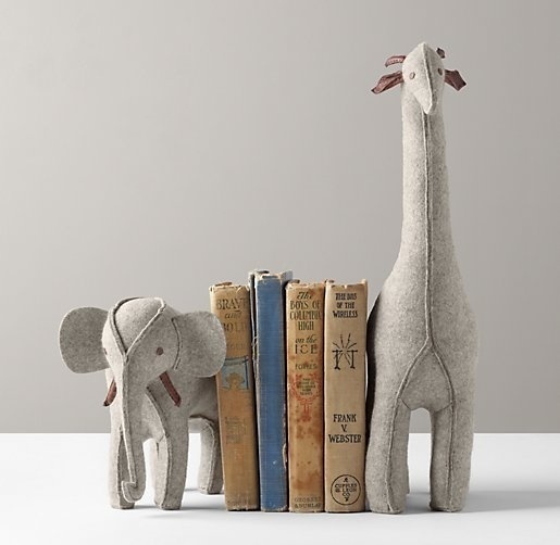 Wool Felt Animal Bookend Set of 2 | Accessories | Restoration Hardware Baby #book #rabbit #giraffe #anima