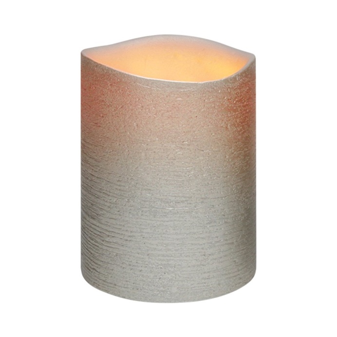 Antique Silver Distressed Textured Wax LED Flameless Candle, 8 x 10 cm