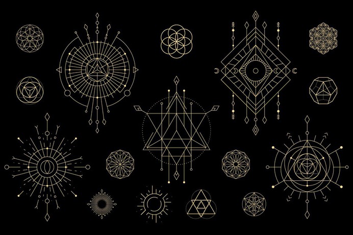 Mystical, celestial, alchemy symbols. 